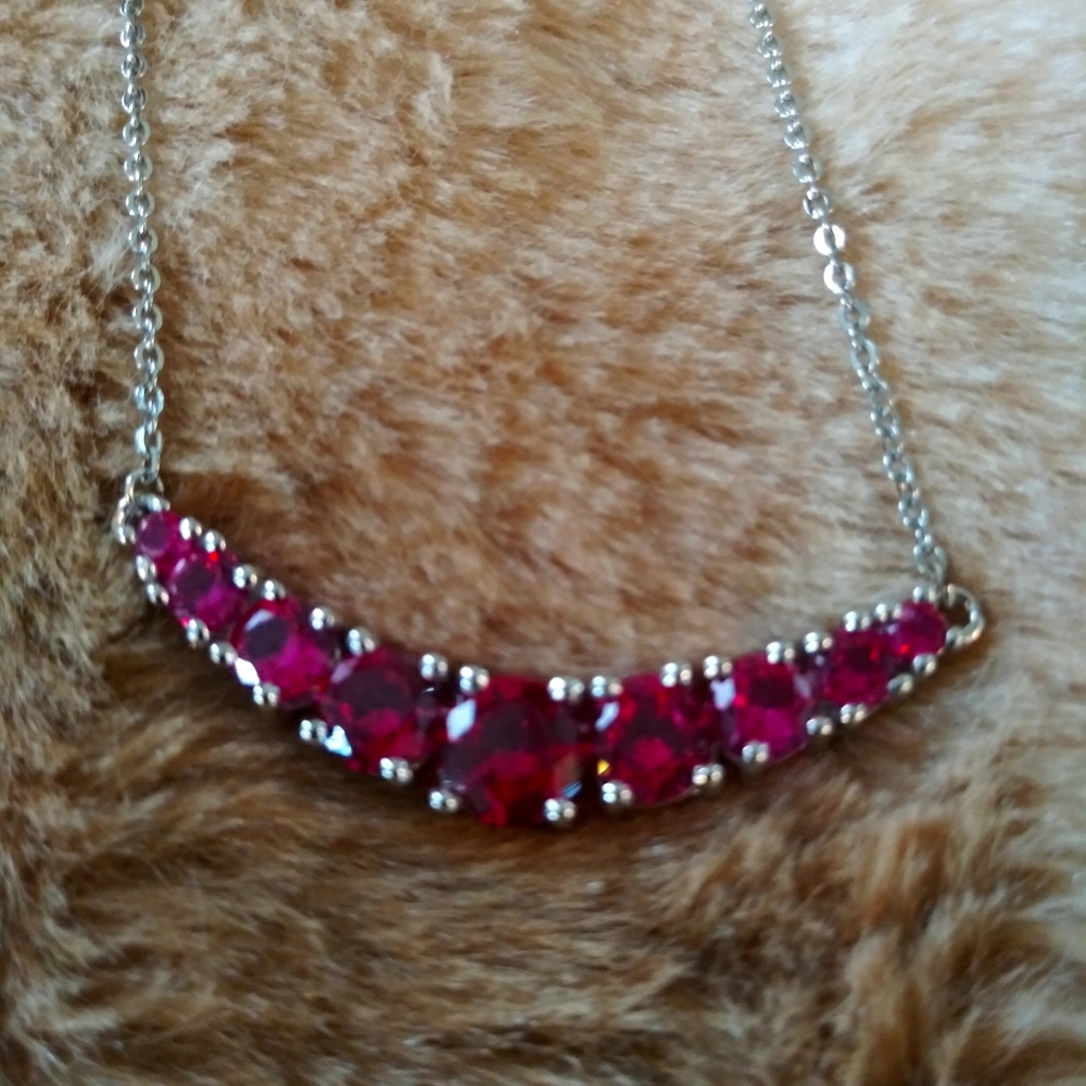 Karis Simulated Red Ruby Necklace 18" NWT
